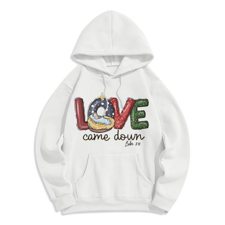 Christianartworkshop Sweat à capuche en polyester doublé polaire « Love Came Down Christmas » aux couleurs vives - Blanc - 2XL - image 5