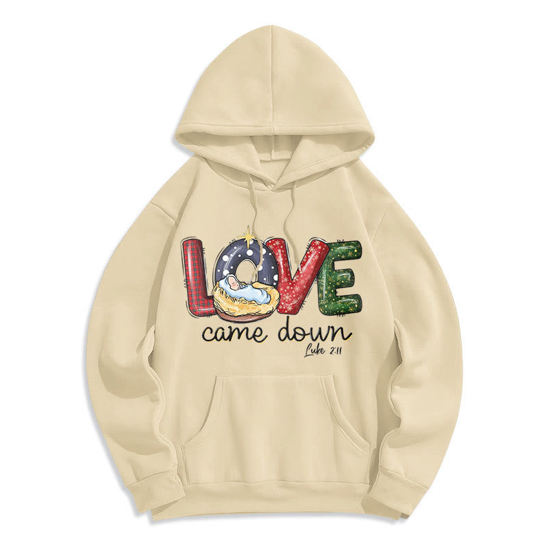 Christianartworkshop Sweat à capuche en polyester doublé polaire « Love Came Down Christmas » aux couleurs vives - Beige - 2XL - image 0
