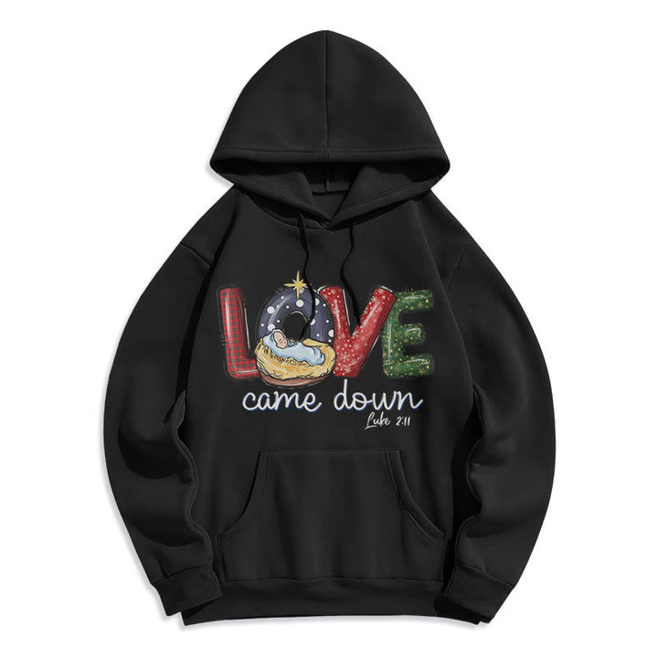 Christianartworkshop Sweat à capuche en polyester doublé polaire « Love Came Down Christmas » aux couleurs vives - Noir - 2XL - image 10