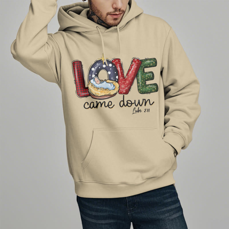 Christianartworkshop Sweat à capuche en polyester doublé polaire « Love Came Down Christmas » aux couleurs vives - image 1