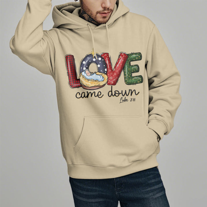 Christianartworkshop Sweat à capuche en polyester doublé polaire « Love Came Down Christmas » aux couleurs vives - image 1