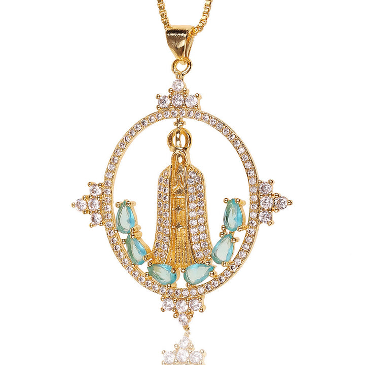 Christianartworkshop Collier incrusté de style moderne représentant Notre-Dame de Fatima et la bénédiction divine - image 4