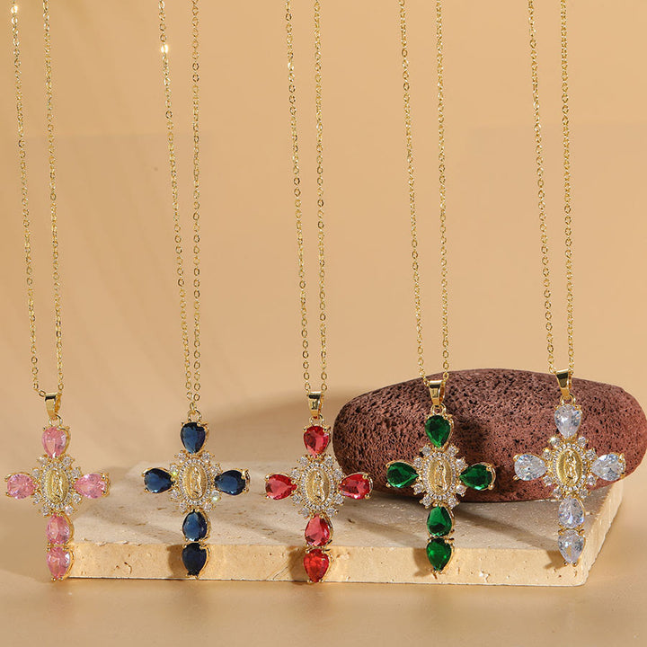 Christianartworkshop Collier avec pendentif croix Notre-Dame de Guadalupe en zircon, style moderne - image 0