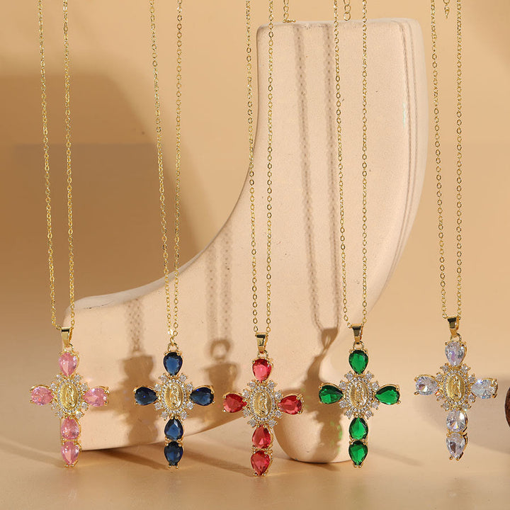 Christianartworkshop Collier avec pendentif croix Notre-Dame de Guadalupe en zircon, style moderne - image 8