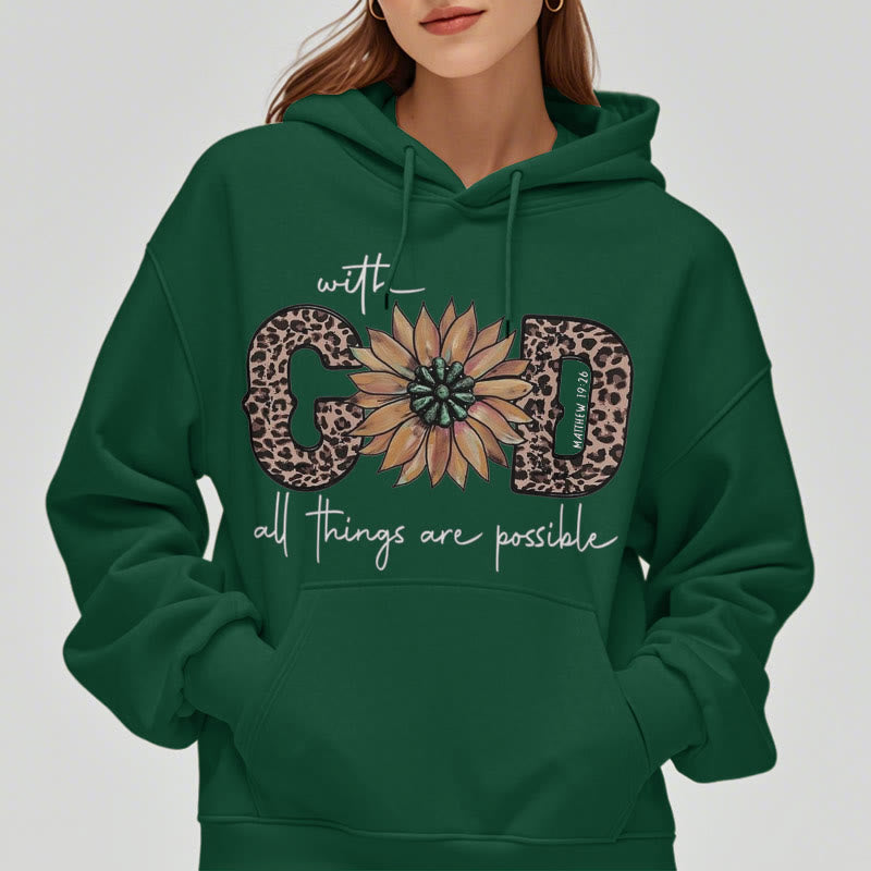 Sweat à capuche en polyester doublé polaire avec citation « Avec Dieu, tout est possible » de Christianartworkshop - image 27