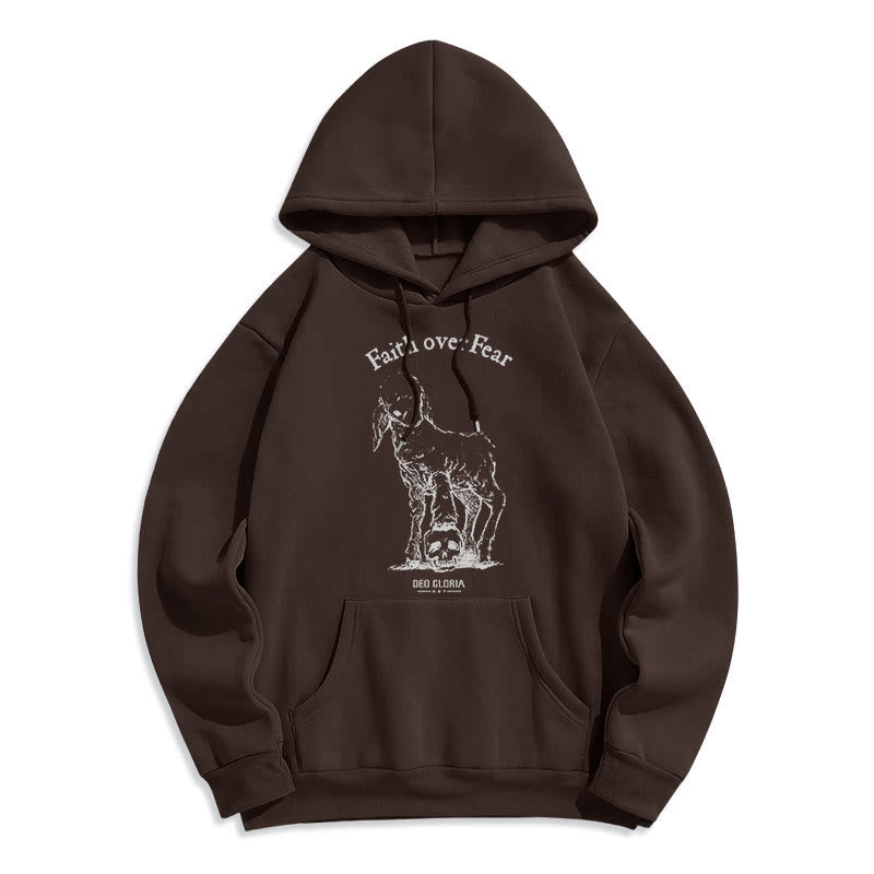 Sweat à capuche en polyester doublé polaire style agneau, avec citation Christianartworkshop « La foi plutôt que la peur ». - Brun - 2XL - image 20