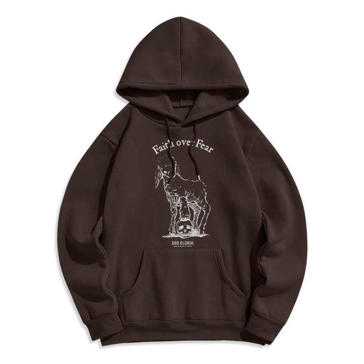 Sweat à capuche en polyester doublé polaire style agneau, avec citation Christianartworkshop « La foi plutôt que la peur ». - Brun - 2XL - image 20