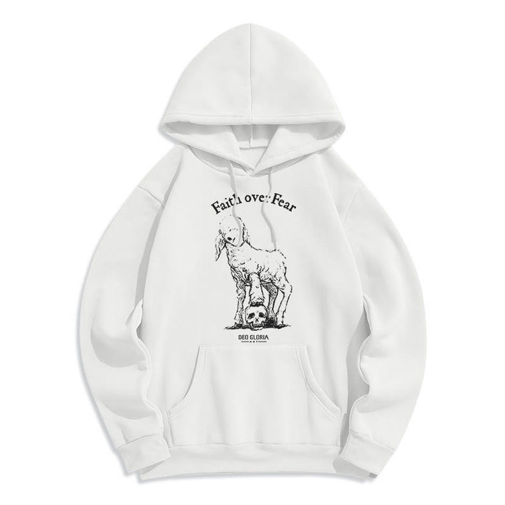 Sweat à capuche en polyester doublé polaire style agneau, avec citation Christianartworkshop « La foi plutôt que la peur ». - Blanc - 2XL - image 10