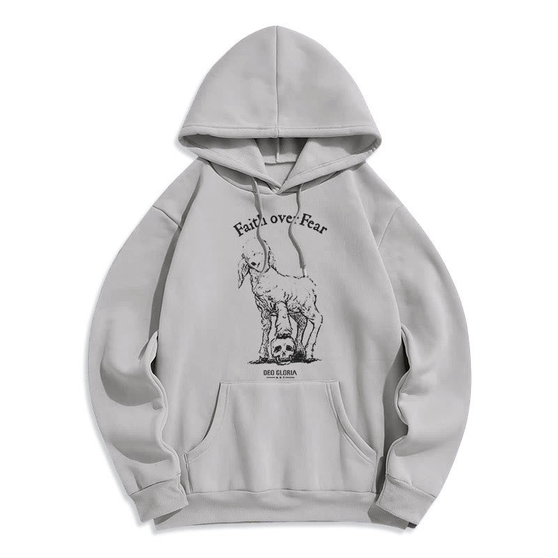 Sweat à capuche en polyester doublé polaire style agneau, avec citation Christianartworkshop « La foi plutôt que la peur ». - Gris - 2XL - image 5