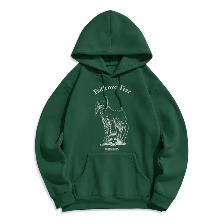 Sweat à capuche en polyester doublé polaire style agneau, avec citation Christianartworkshop « La foi plutôt que la peur ». - Vert - 2XL - image 25