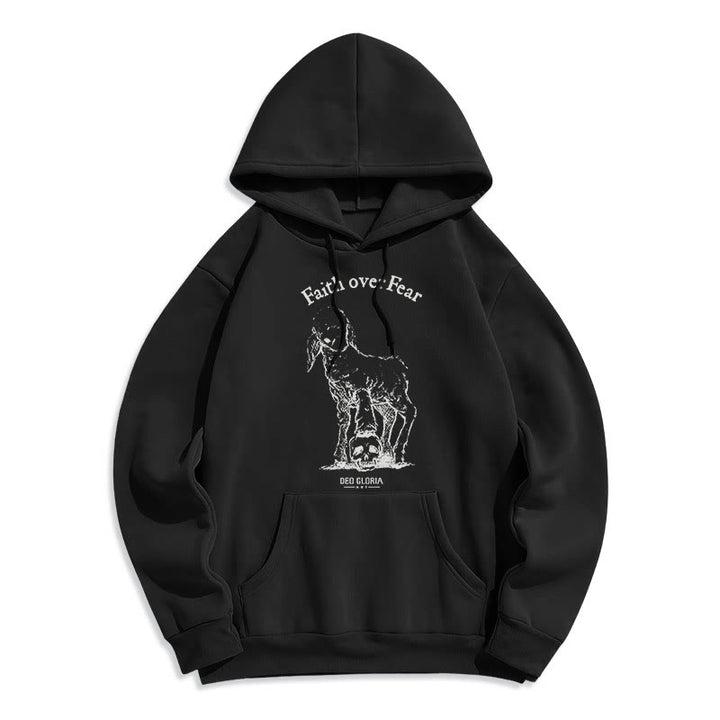 Sweat à capuche en polyester doublé polaire style agneau, avec citation Christianartworkshop « La foi plutôt que la peur ». - Noir - 2XL - image 0