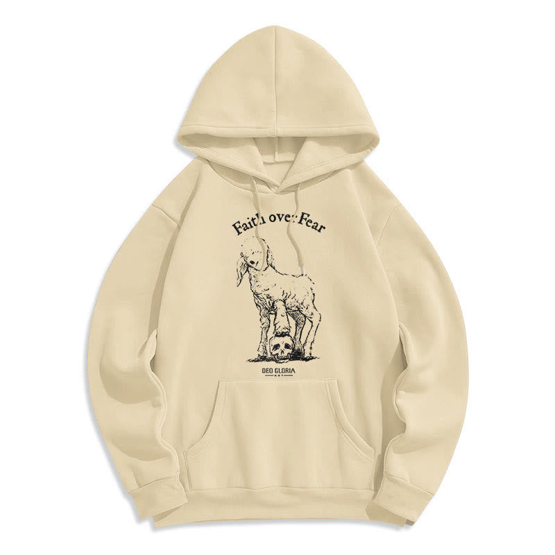 Sweat à capuche en polyester doublé polaire style agneau, avec citation Christianartworkshop « La foi plutôt que la peur ». - Beige - 2XL - image 15
