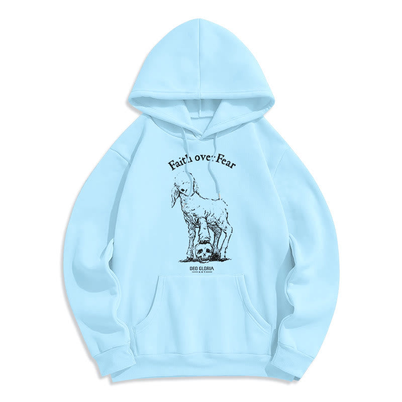 Sweat à capuche en polyester doublé polaire style agneau, avec citation Christianartworkshop « La foi plutôt que la peur ». - Bleu - 2XL - image 30