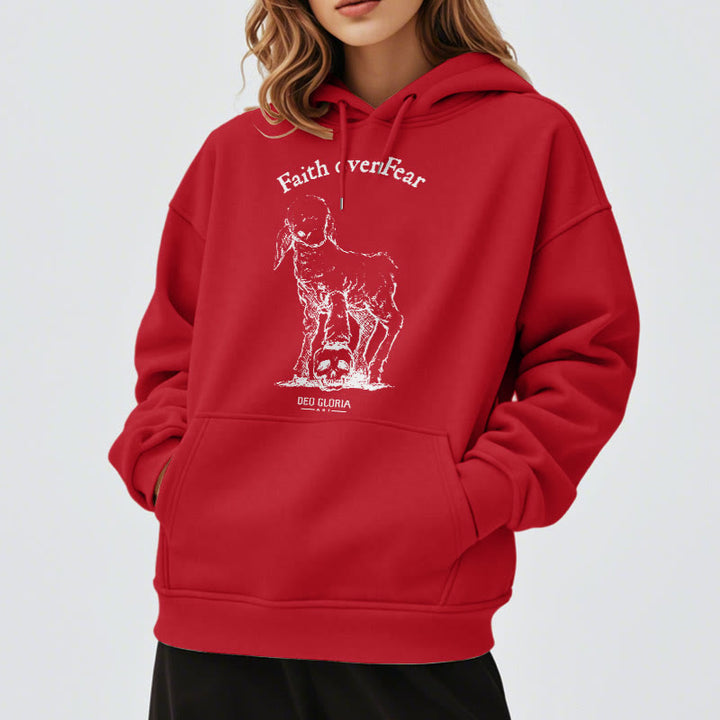 Sweat à capuche en polyester doublé polaire style agneau, avec citation Christianartworkshop « La foi plutôt que la peur ». - image 37