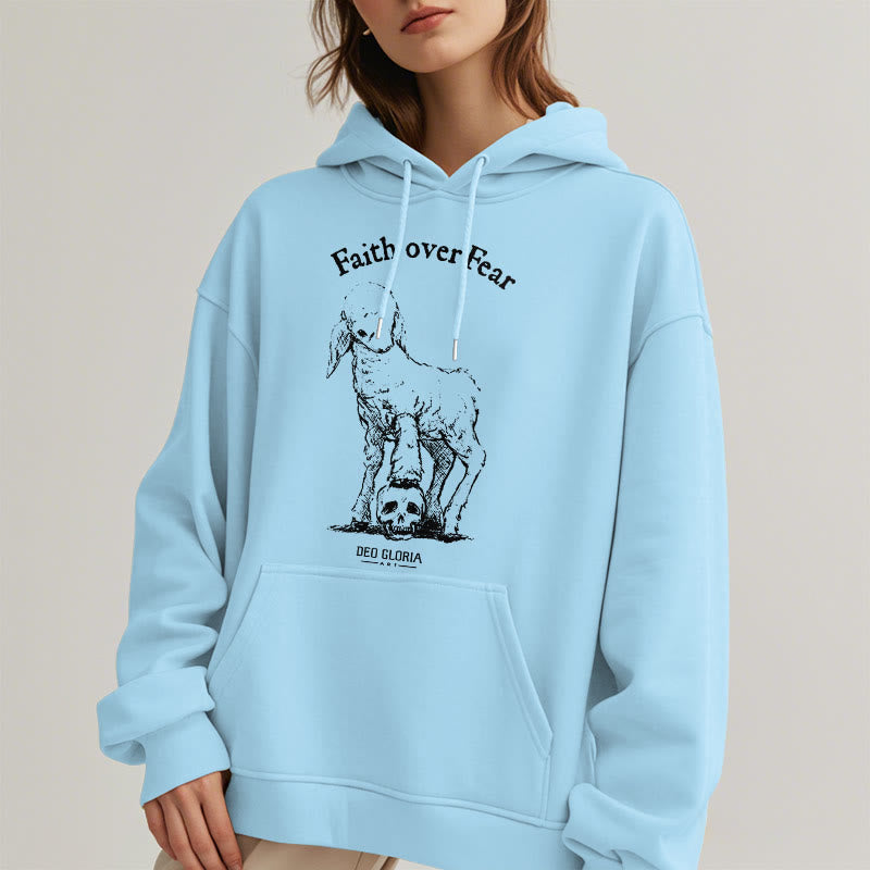 Sweat à capuche en polyester doublé polaire style agneau, avec citation Christianartworkshop « La foi plutôt que la peur ». - image 32
