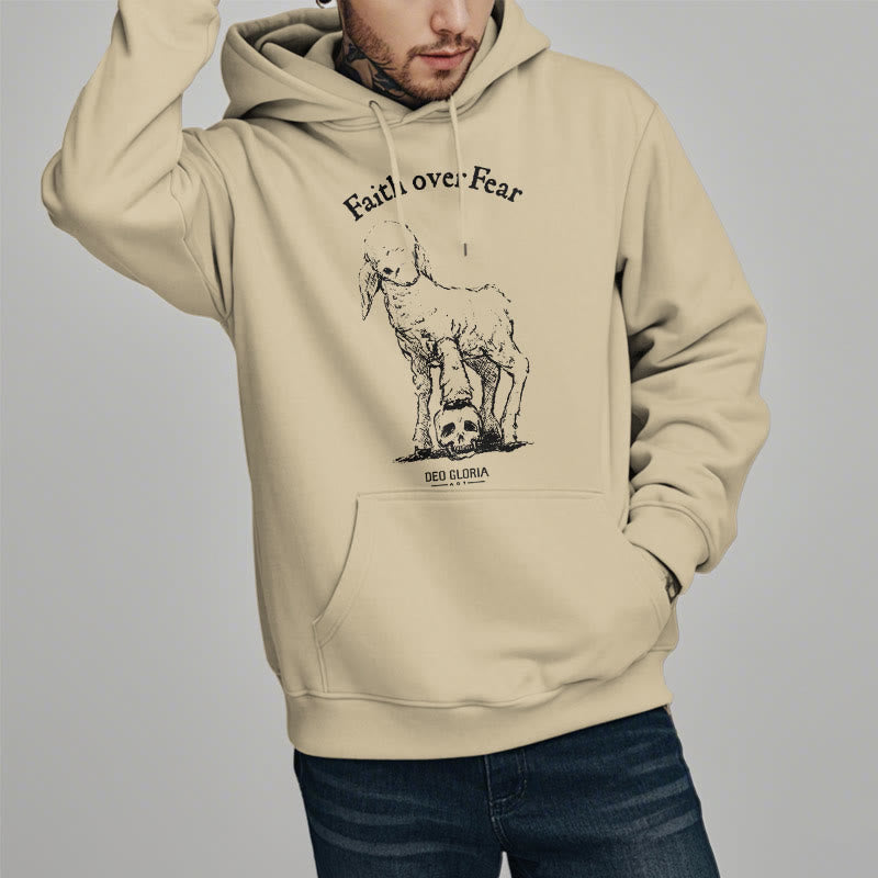Sweat à capuche en polyester doublé polaire style agneau, avec citation Christianartworkshop « La foi plutôt que la peur ». - image 18