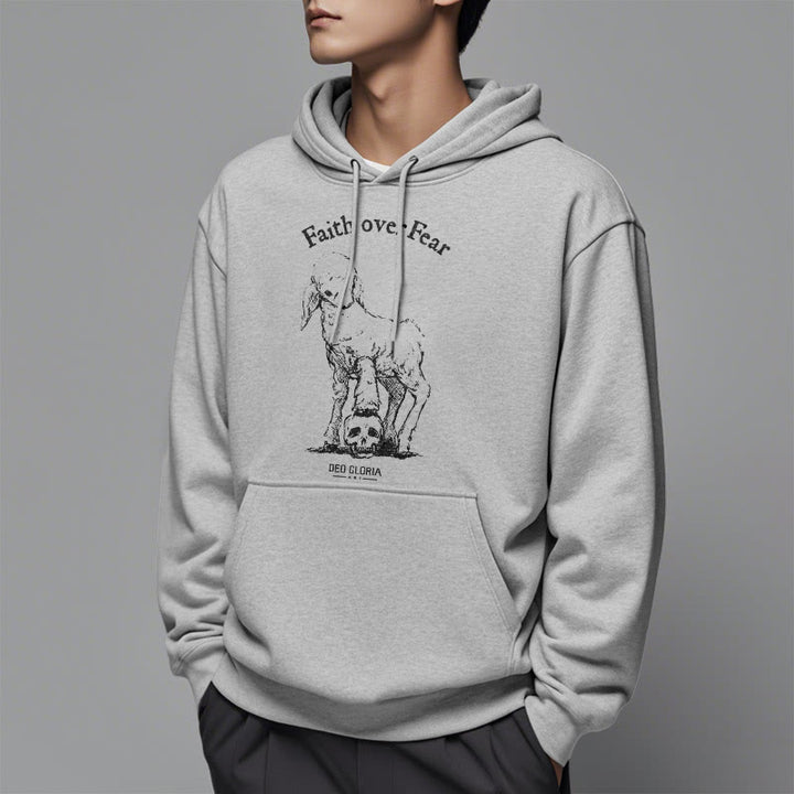 Sweat à capuche en polyester doublé polaire style agneau, avec citation Christianartworkshop « La foi plutôt que la peur ». - image 7