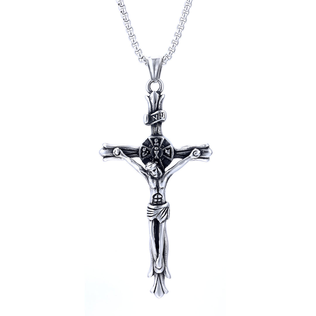 Christianartworkshop Collier croix crucifix style classique INRI avec plaque Jésus et symbole de foi sacrée - Argent - image 3