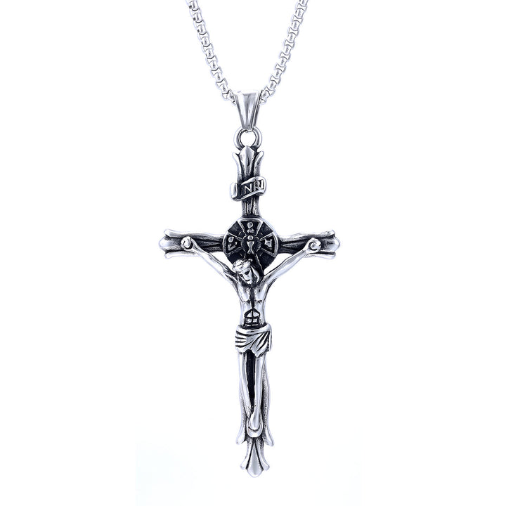 Christianartworkshop Collier croix crucifix style classique INRI avec plaque Jésus et symbole de foi sacrée - Argent - image 3