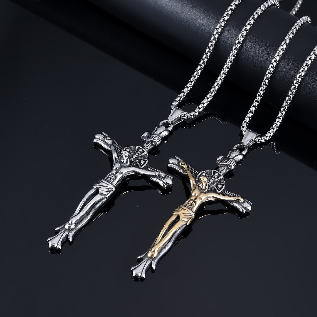 Christianartworkshop Collier croix crucifix style classique INRI avec plaque Jésus et symbole de foi sacrée - image 0