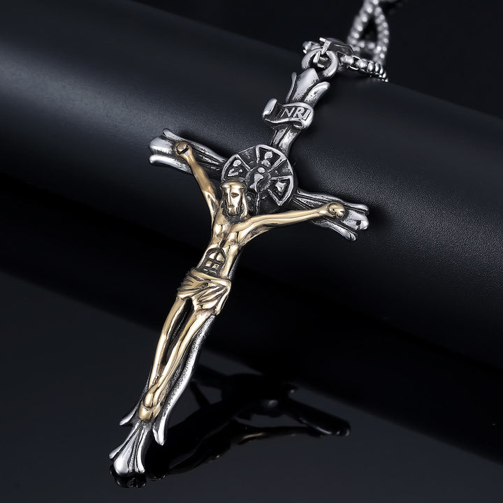 Christianartworkshop Collier croix crucifix style classique INRI avec plaque Jésus et symbole de foi sacrée - image 2