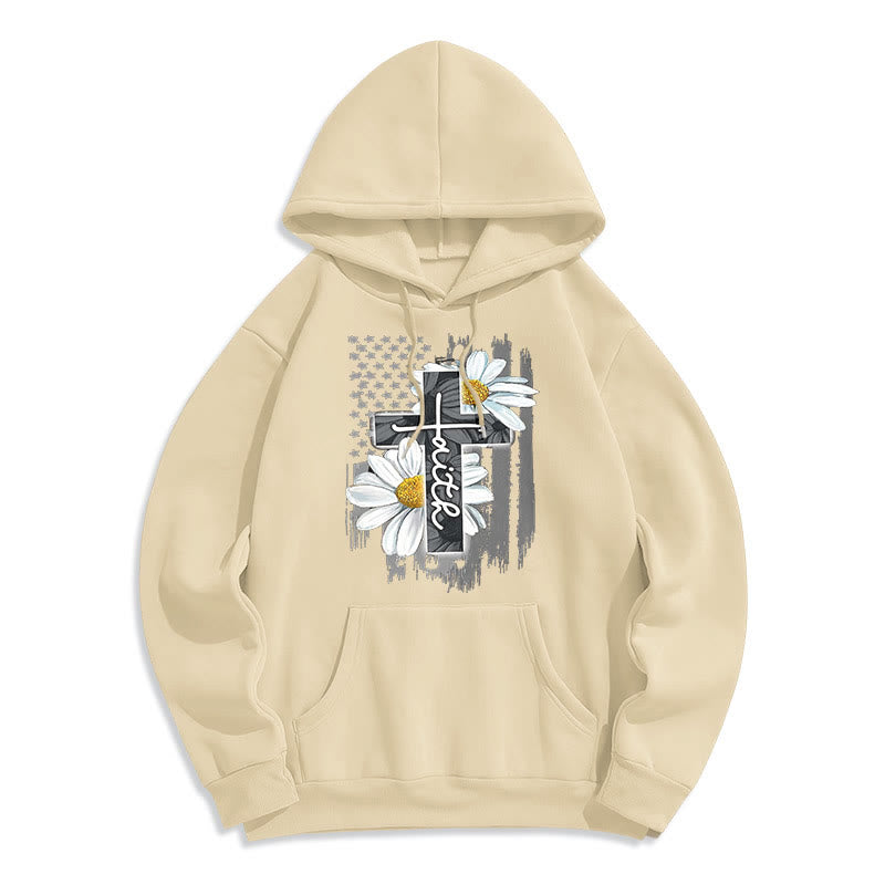 Sweat à capuche en polyester doublé polaire style moderne Christianartworkshop, motif croix et marguerites. - Beige - 2XL - image 10