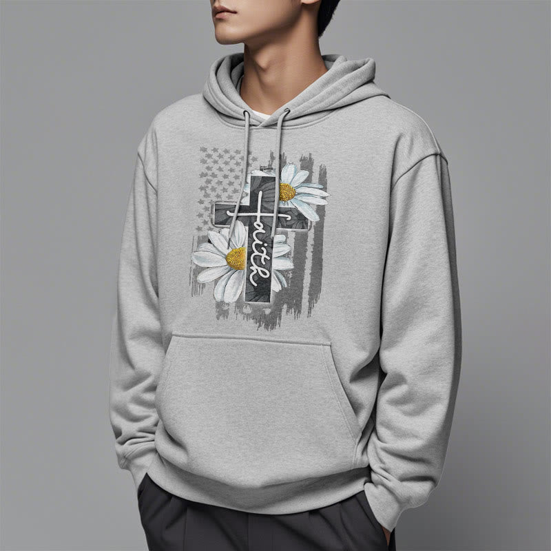 Sweat à capuche en polyester doublé polaire style moderne Christianartworkshop, motif croix et marguerites. - image 33