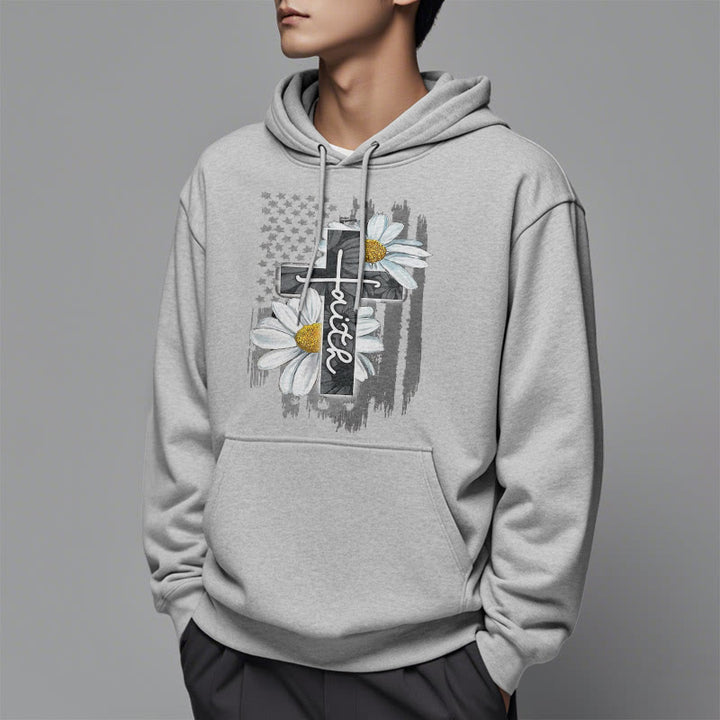 Sweat à capuche en polyester doublé polaire style moderne Christianartworkshop, motif croix et marguerites. - image 33