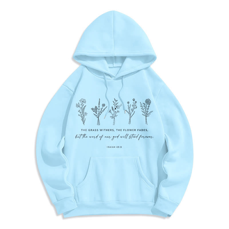 Sweat à capuche en polyester doublé polaire, style citation d'Isaïe 40:8, motif floral éternel, Christianartworkshop - Bleu - 2XL - image 25