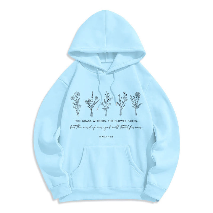 Sweat à capuche en polyester doublé polaire, style citation d'Isaïe 40:8, motif floral éternel, Christianartworkshop - Bleu - 2XL - image 25