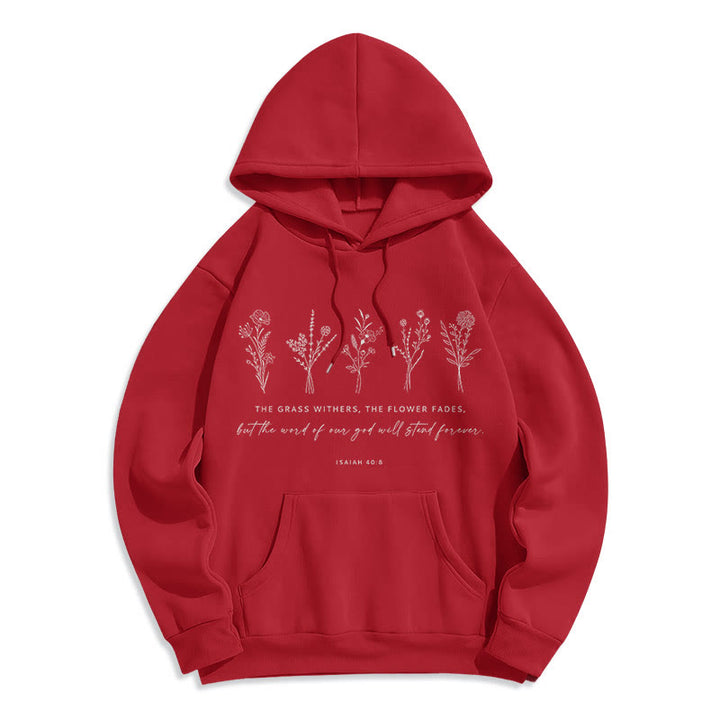 Sweat à capuche en polyester doublé polaire, style citation d'Isaïe 40:8, motif floral éternel, Christianartworkshop - Rouge - 2XL - image 35