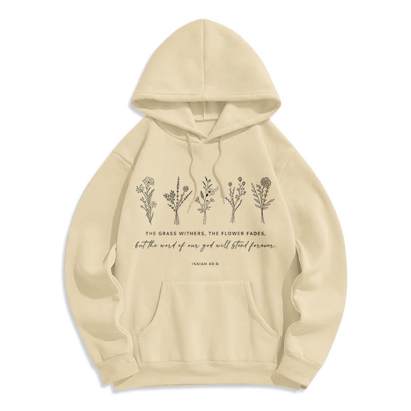 Sweat à capuche en polyester doublé polaire, style citation d'Isaïe 40:8, motif floral éternel, Christianartworkshop - Beige - 2XL - image 15