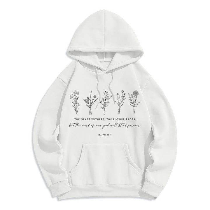 Sweat à capuche en polyester doublé polaire, style citation d'Isaïe 40:8, motif floral éternel, Christianartworkshop - Blanc - 2XL - image 5