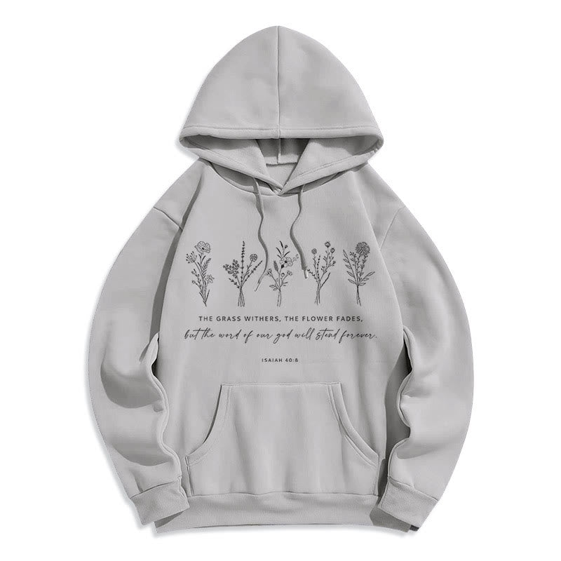 Sweat à capuche en polyester doublé polaire, style citation d'Isaïe 40:8, motif floral éternel, Christianartworkshop - Gris - 2XL - image 30