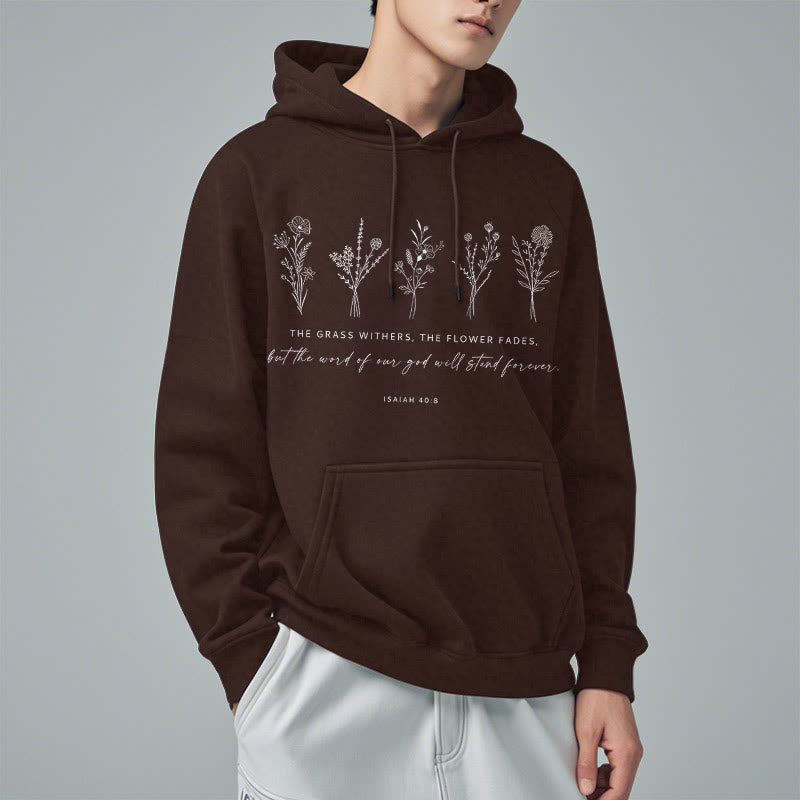 Sweat à capuche en polyester doublé polaire, style citation d'Isaïe 40:8, motif floral éternel, Christianartworkshop - image 1