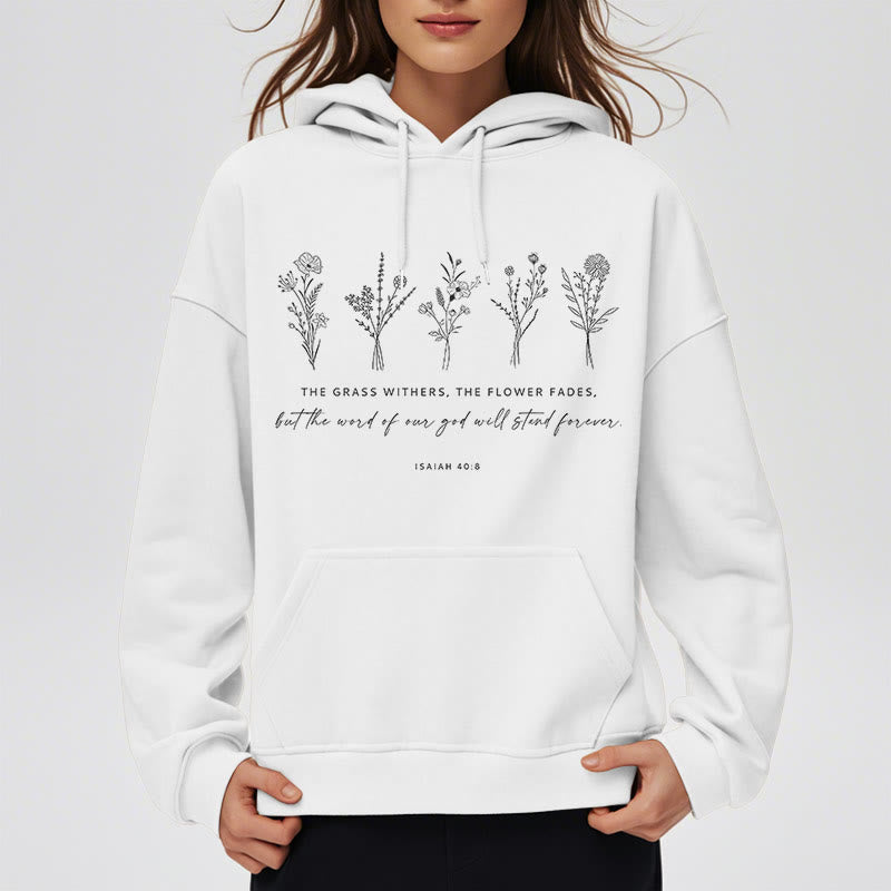Sweat à capuche en polyester doublé polaire, style citation d'Isaïe 40:8, motif floral éternel, Christianartworkshop - image 7