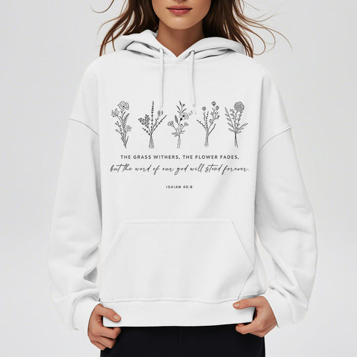 Sweat à capuche en polyester doublé polaire, style citation d'Isaïe 40:8, motif floral éternel, Christianartworkshop - image 7