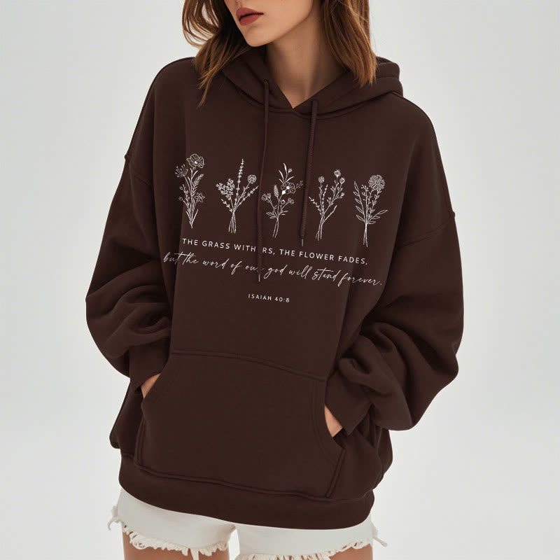 Sweat à capuche en polyester doublé polaire, style citation d'Isaïe 40:8, motif floral éternel, Christianartworkshop - image 2