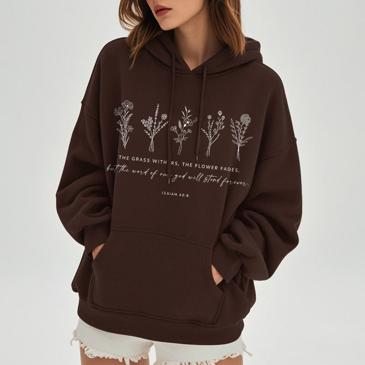 Sweat à capuche en polyester doublé polaire, style citation d'Isaïe 40:8, motif floral éternel, Christianartworkshop - image 2
