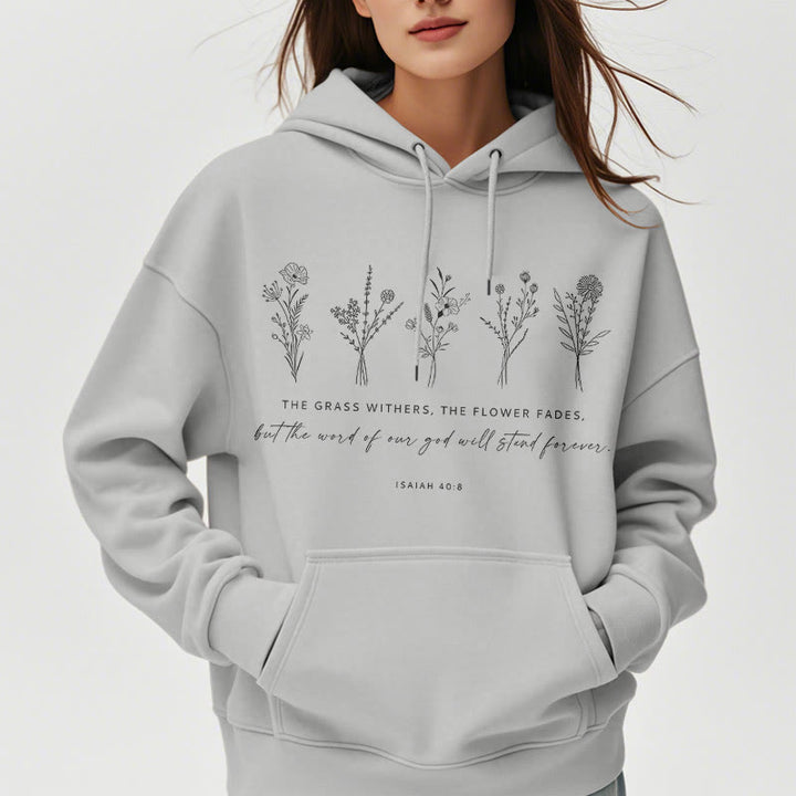 Sweat à capuche en polyester doublé polaire, style citation d'Isaïe 40:8, motif floral éternel, Christianartworkshop - image 32
