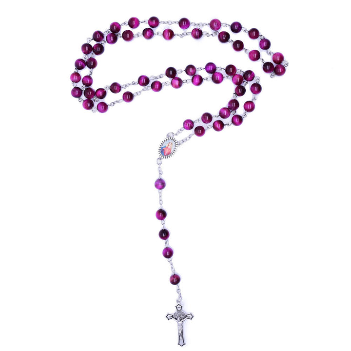 Christianartworkshop Chapelet en alliage avec pierre violette ronde de 8 mm, orné du Cœur Immaculé de Marie et d'un crucifix - image 7