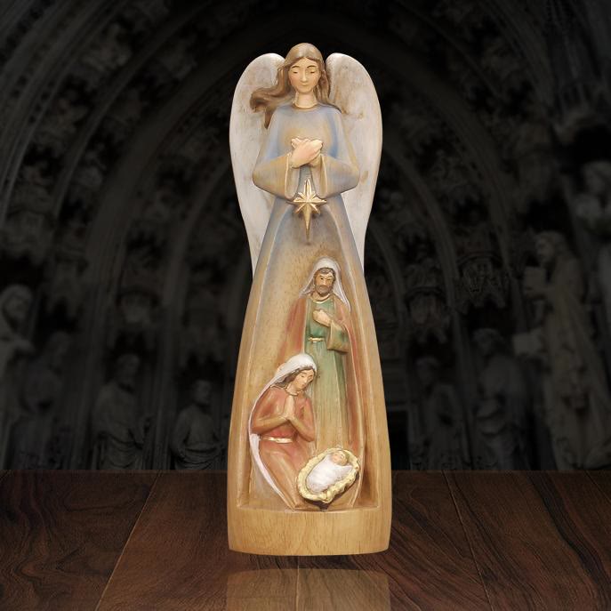 Christianartworkshop Crèche de style classique, statue d'ange en bois, décoration de bureau, ornement - image 1