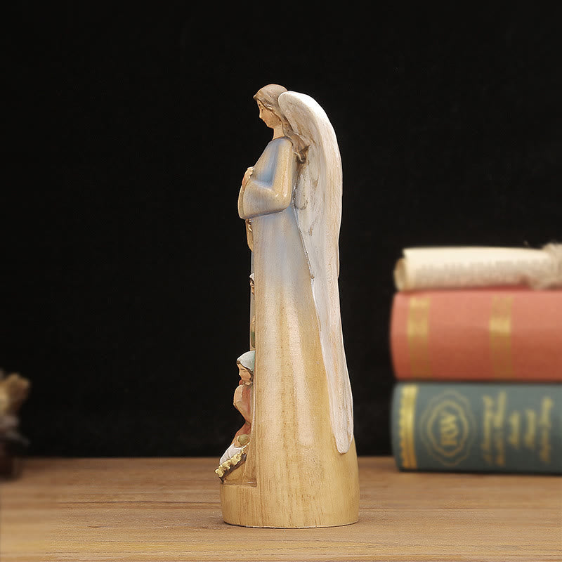 Christianartworkshop Crèche de style classique, statue d'ange en bois, décoration de bureau, ornement - image 2