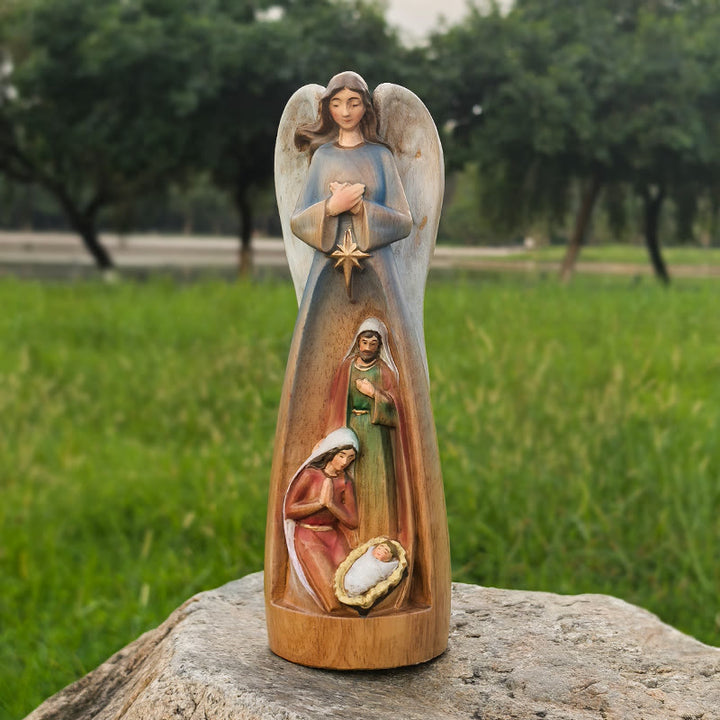 Christianartworkshop Crèche de style classique, statue d'ange en bois, décoration de bureau, ornement - Crèche - image 0