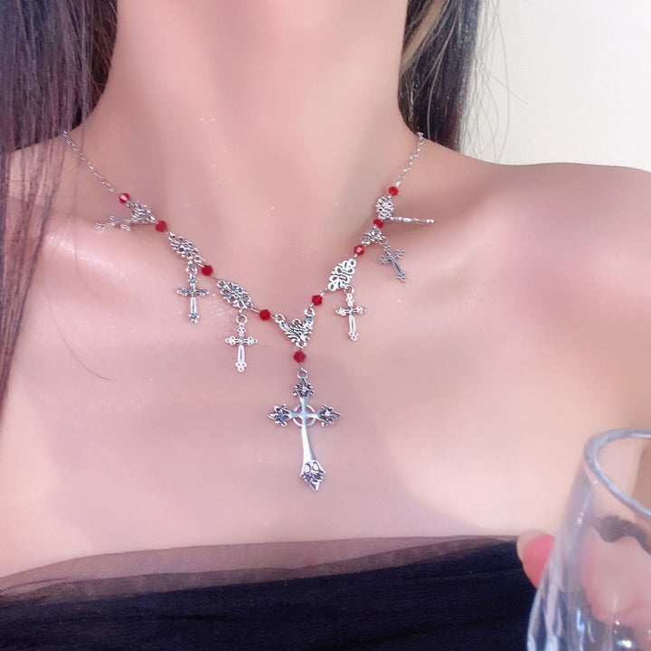 Christianartworkshop Collier croix en perles écarlates style moderne, foi divine - image 5