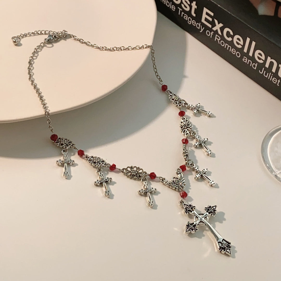 Christianartworkshop Collier croix en perles écarlates style moderne, foi divine - Croix - image 0