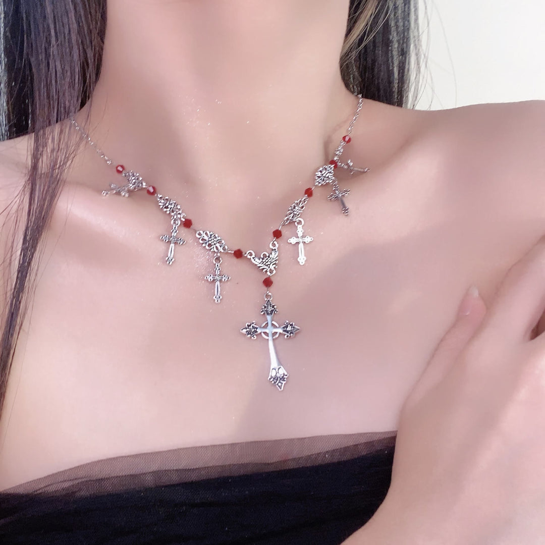 Christianartworkshop Collier croix en perles écarlates style moderne, foi divine - image 4