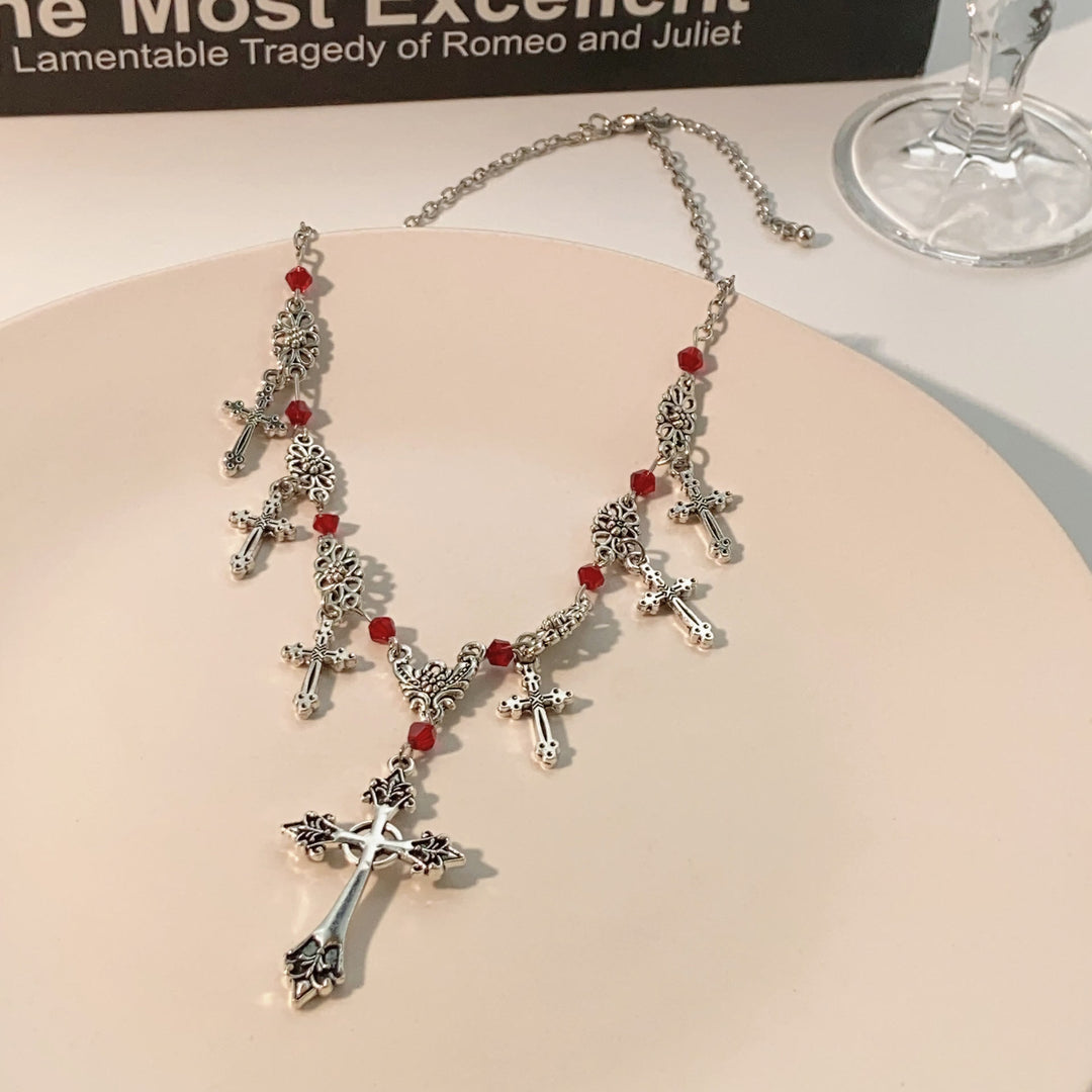 Christianartworkshop Collier croix en perles écarlates style moderne, foi divine - image 1
