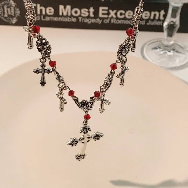 Christianartworkshop Collier croix en perles écarlates style moderne, foi divine - image 3