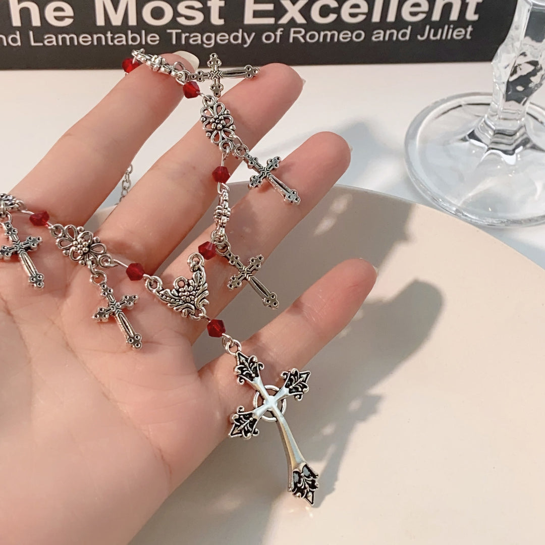 Christianartworkshop Collier croix en perles écarlates style moderne, foi divine - image 2